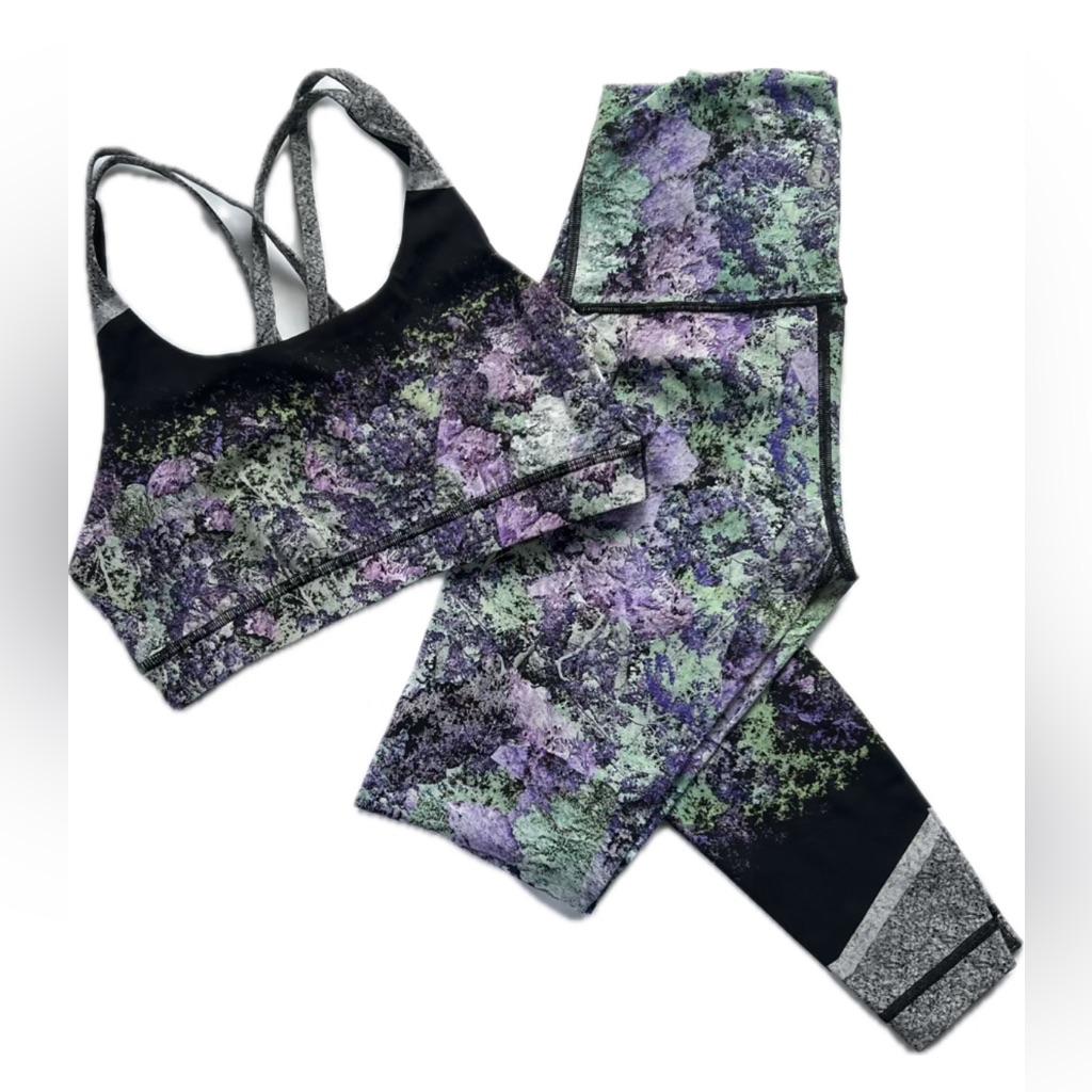 Lululemon Set Wu Hr Legging & Matching Energy Bra Vivid Vision Abstract Print